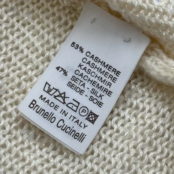 $2.2k Brunello Cucinelli Cream silk Sequin knit cardigan Italy lightweight shawl